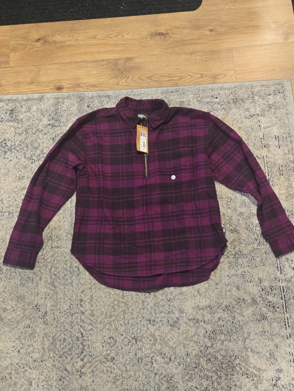 Purple & Black Plaid Half-Zip Flannel Shirt